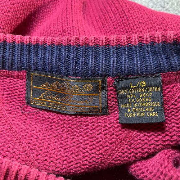 Vintage Eddie Bauer Sweater Mens Large Red Knit Fisherman Heavyweight Crew Neck - Picture 6 of 9